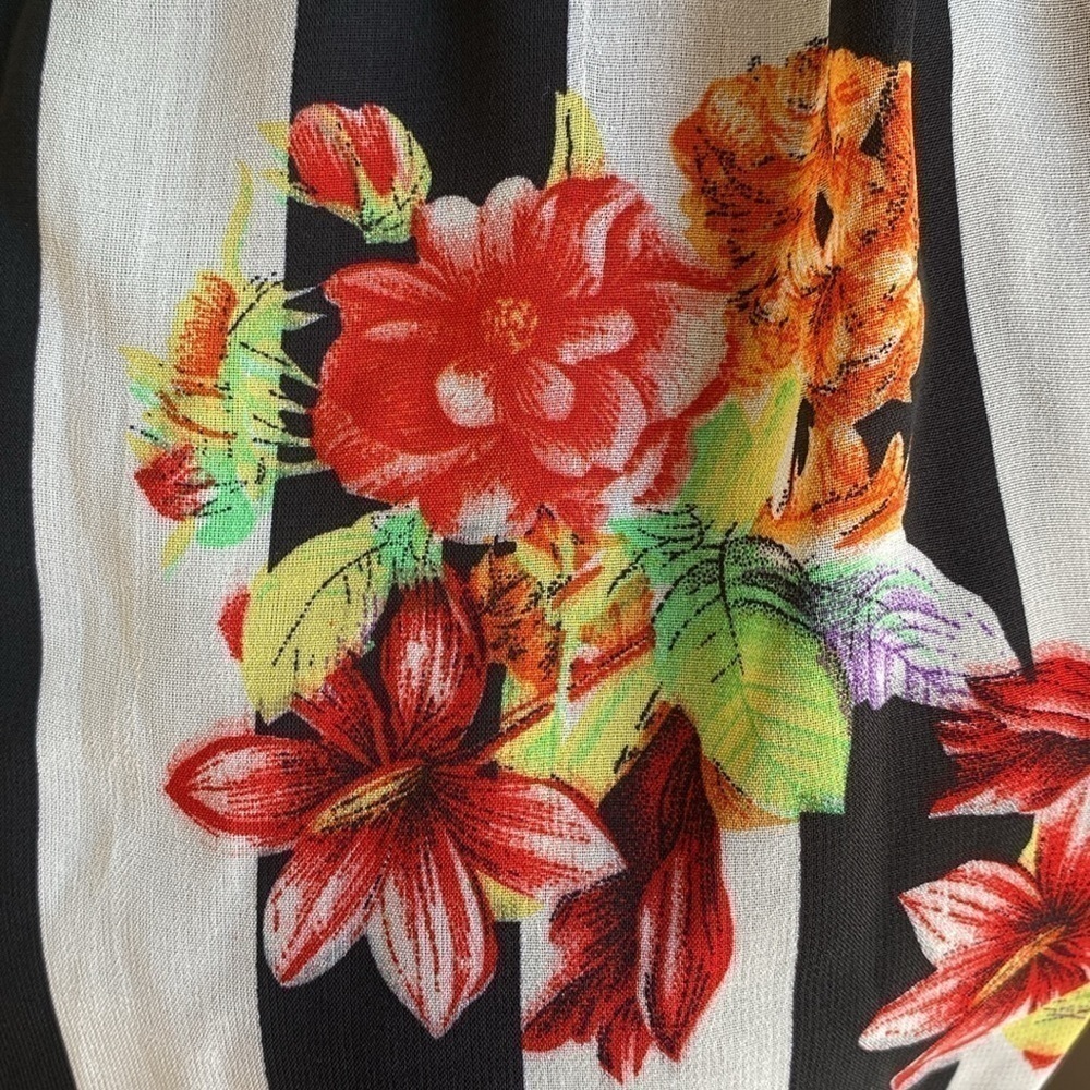TULLE Floral Stripes Chiffon Tie Waist Dress Black White Red Green Orange - Picture 6 of 10